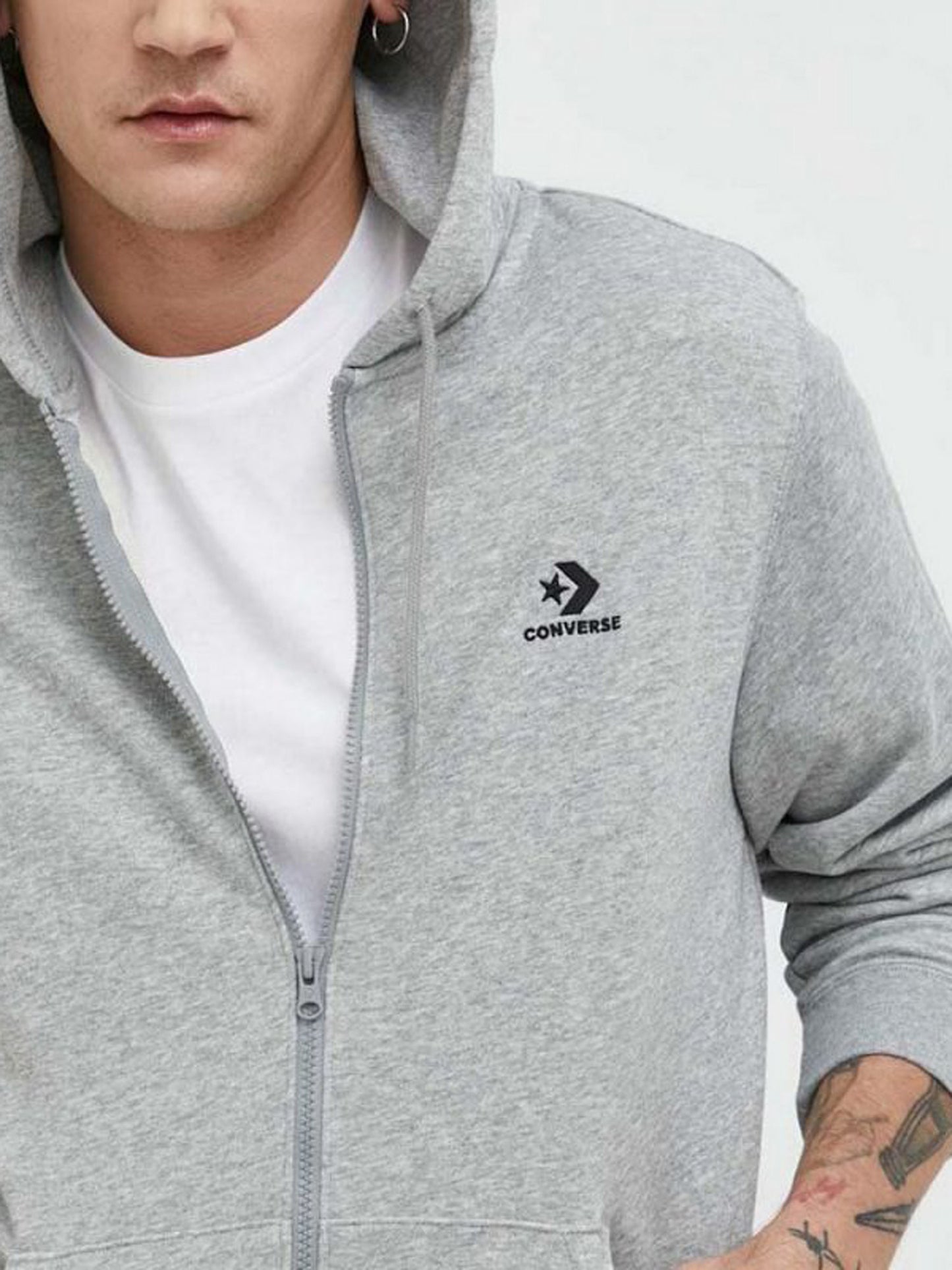Converse Embroidered Full Zip Hoodie - Grey