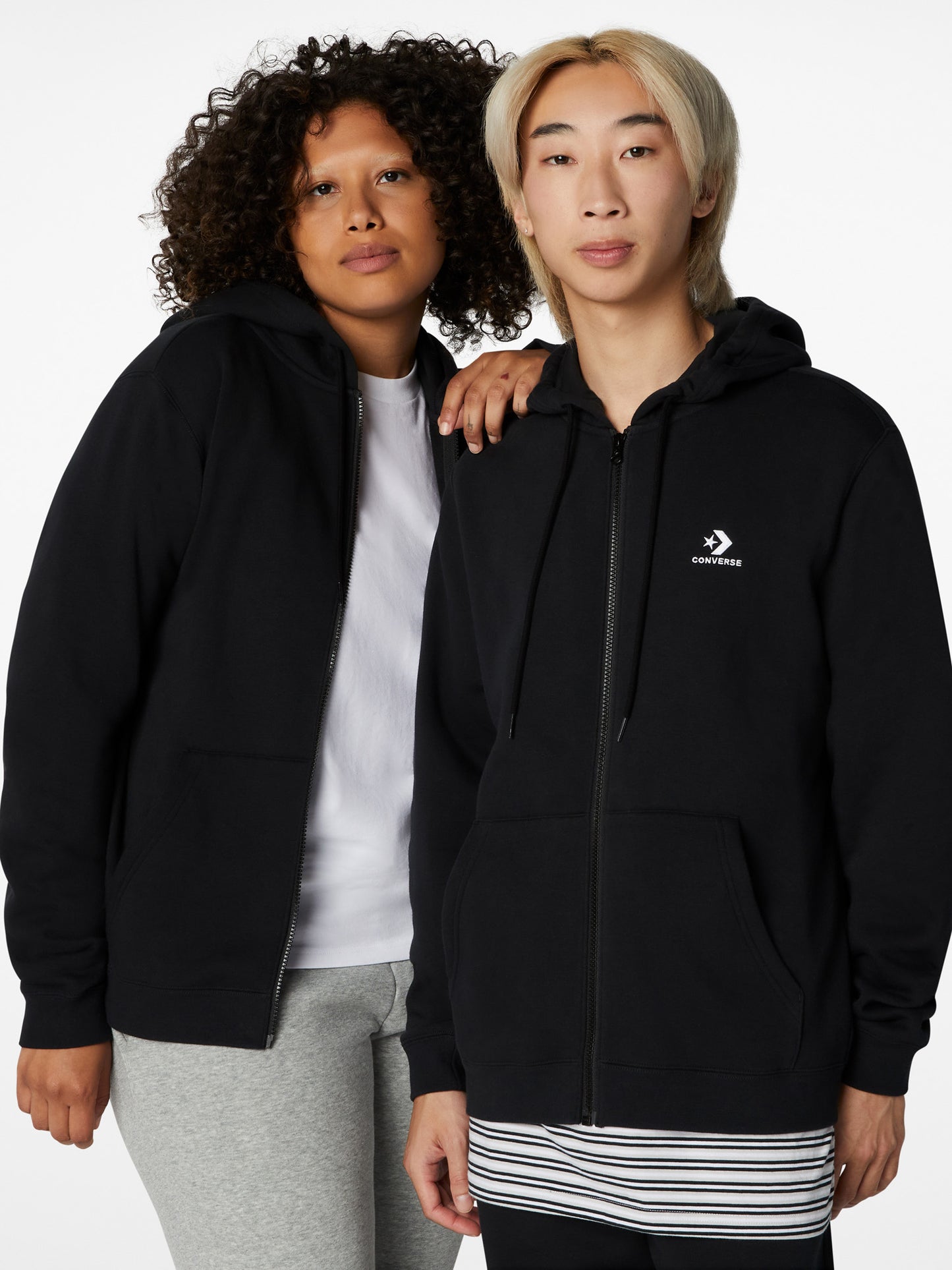 Converse Embroidered Full Zip Fleece Hoodie - Black