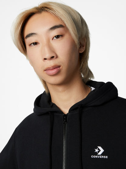 Converse Embroidered Full Zip Fleece Hoodie - Black