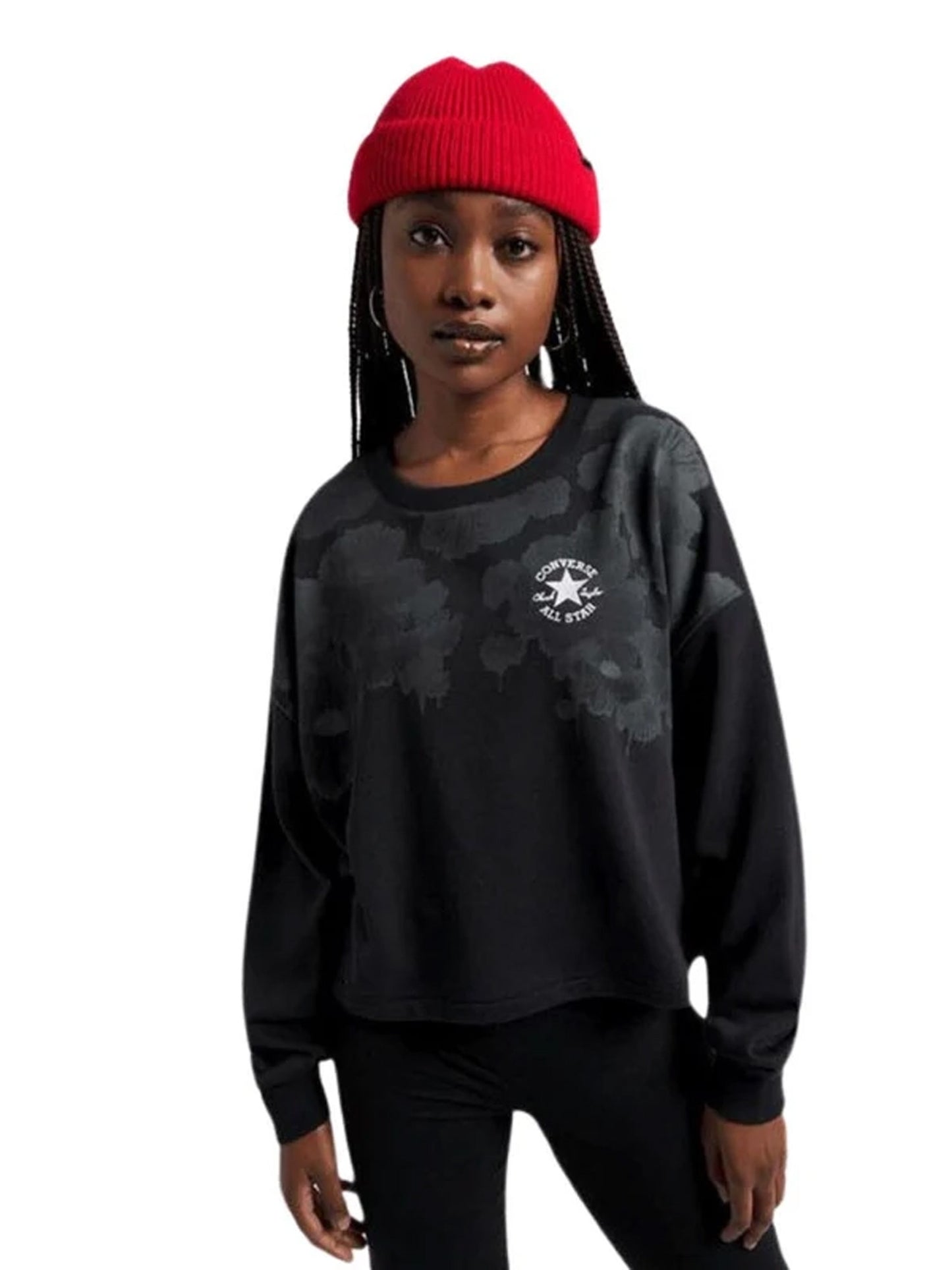 Converse Chuck Patch Printed Cropped Crew - Black