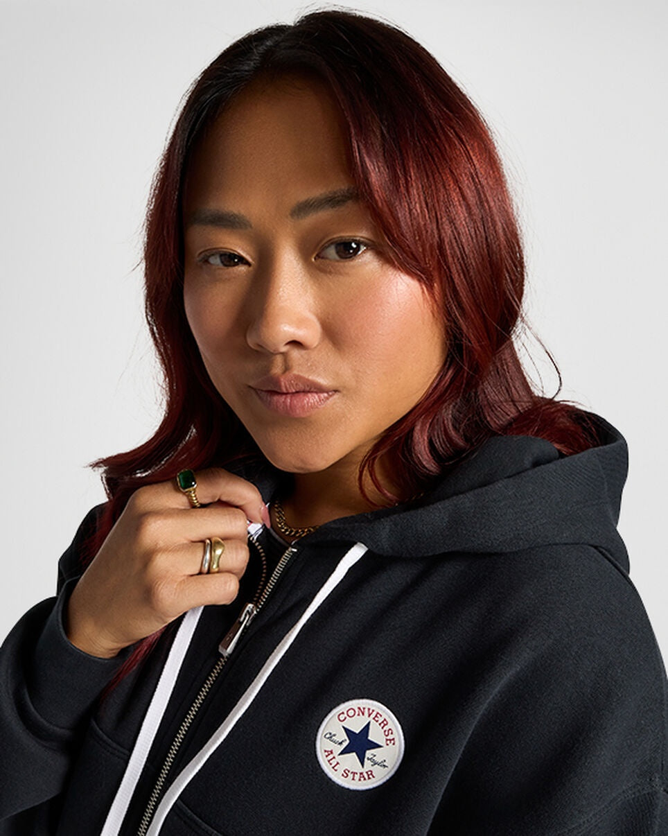 Converse Cropped Retro Chuck Full Zip Hoodie - Black