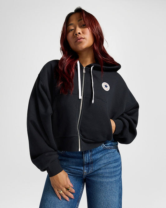 Converse Cropped Retro Chuck Full Zip Hoodie - Black
